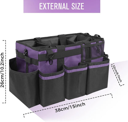 SCAVATA Wearable Cleaning Caddy Organizer with Handle & Shoulder Straps for Housekeepers, Under Sink & Car Cleaning Tool Organizer Bag with 4 Foldable Dividers (Green)