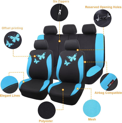 Flying Banner Butterfly car seat Covers ful Set Fashion Universal Lady Woman Female Rear Bench Split Colorized (Pink, 2 Fronts - Lace)