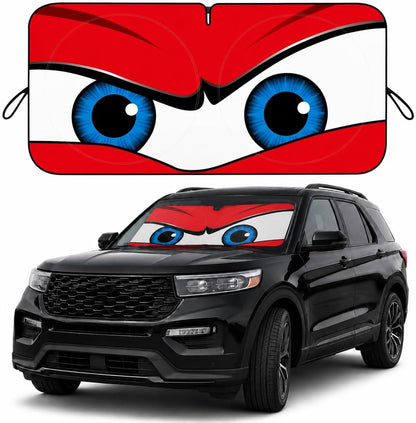 Car Windshield Sun Shade, Funny Cartoon Eyes Sun Visor for Car Windshield Universal Fits Sedan Compact Car Hatchback SUV, UV Heat Protection - 59 x 27.5