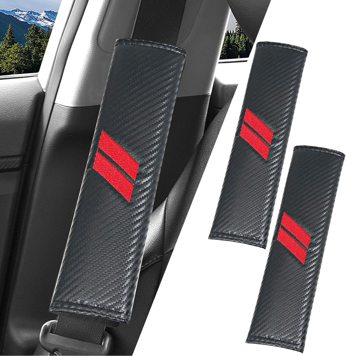 JDDRY 2PC Car Seat Belt Covers Pads,Seatbelt Strap Cover,Seat Belt Shoulder Strap Pads,Carbon Fiber Leather Car Interior Accessories(2Pack,Black-USA Flag)