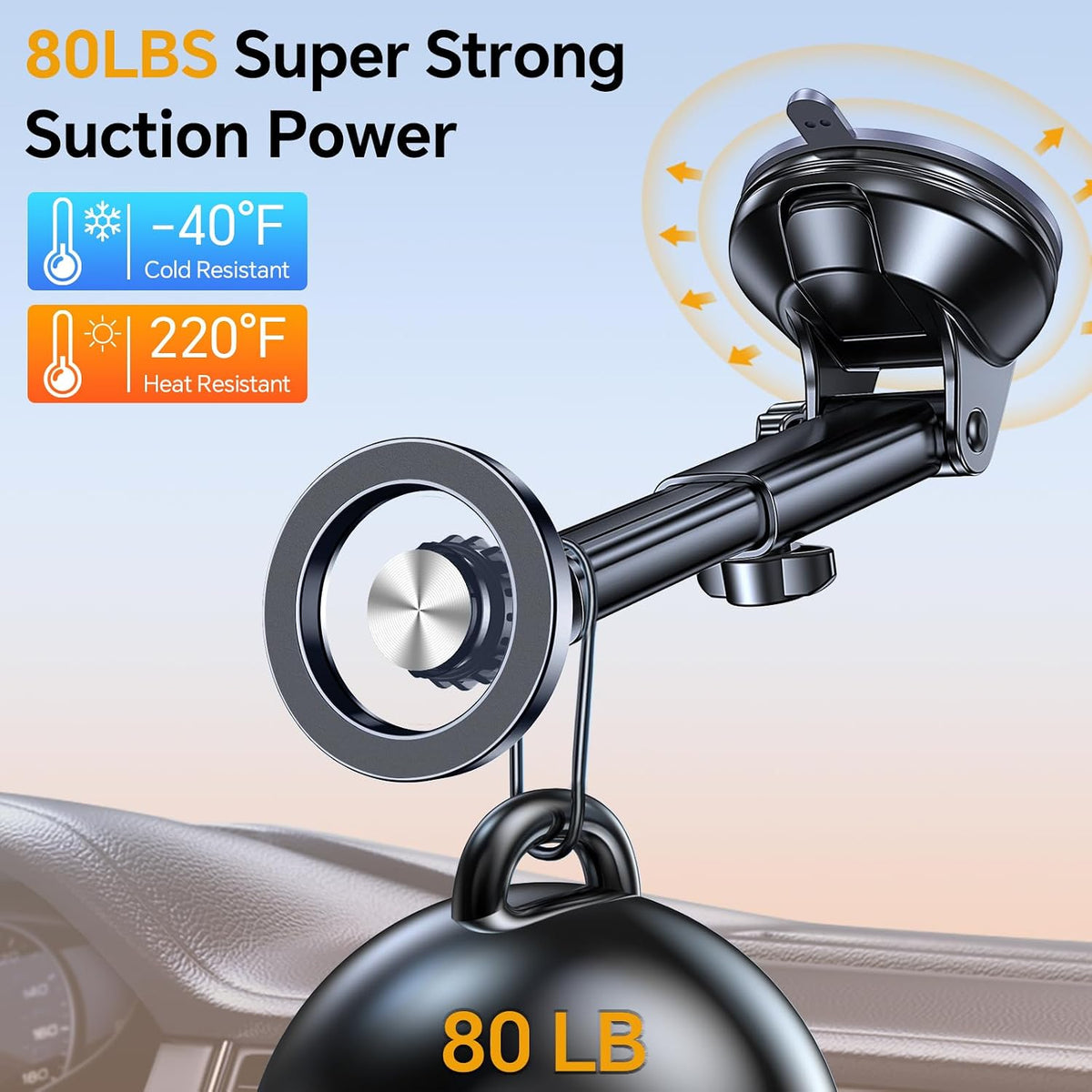 Coolpow for MagSafe Car Mount【Windshield+Vent+Dash】Magnetic Phone Holder for Car Phone Holder Mount Cell Phone Holders for Your Car Accessories Suction Phone Mount for Car Truck Stand for iPhone 17 16