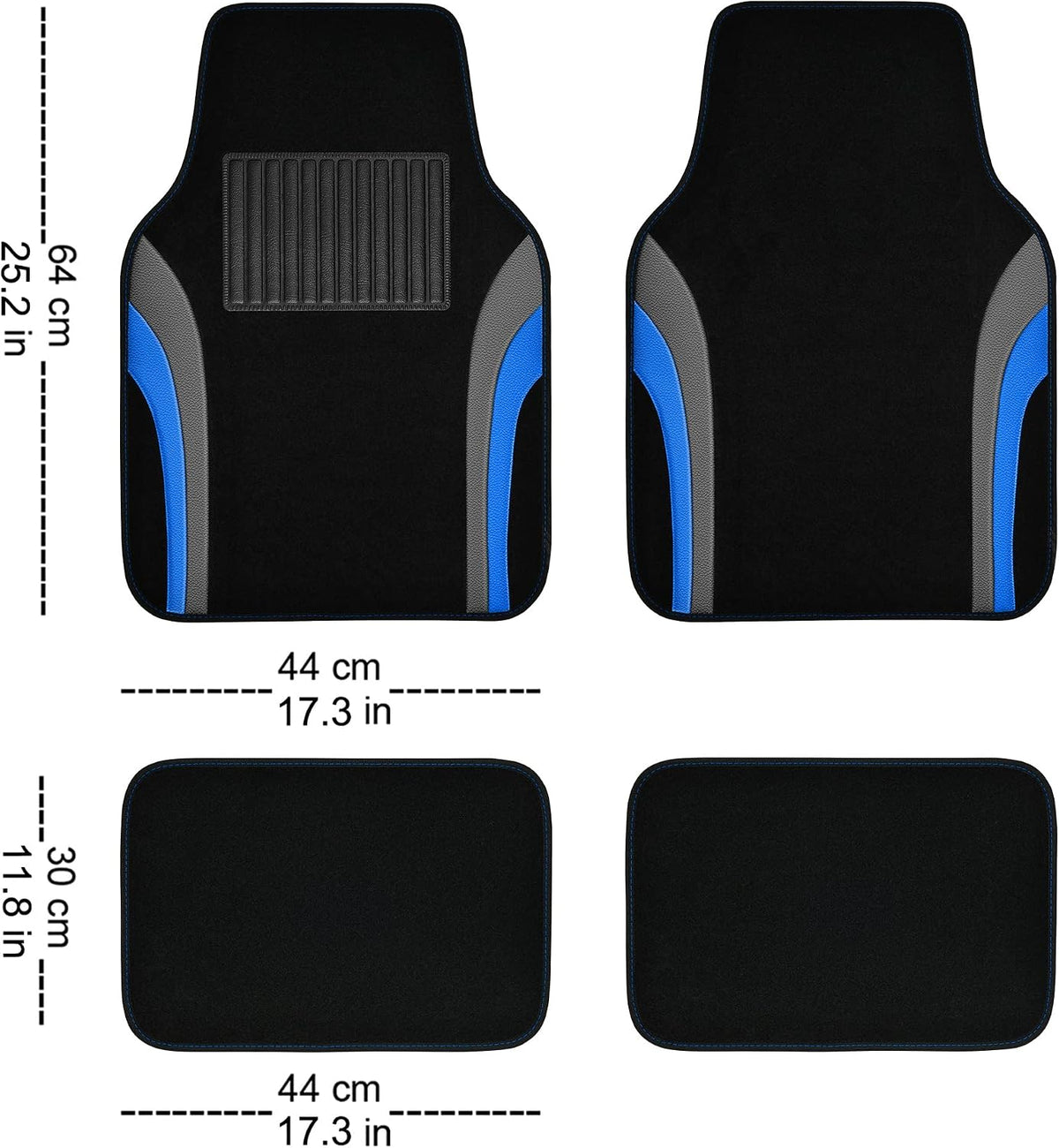 CAR PASS Leather Waterproof Sporty Car Floor Mats Carpet,Universal Automotive Floor Mat Fit for Sedans, Cars, Mid Trucks, Vans, SUV, Set of 4 (Black and Gray)
