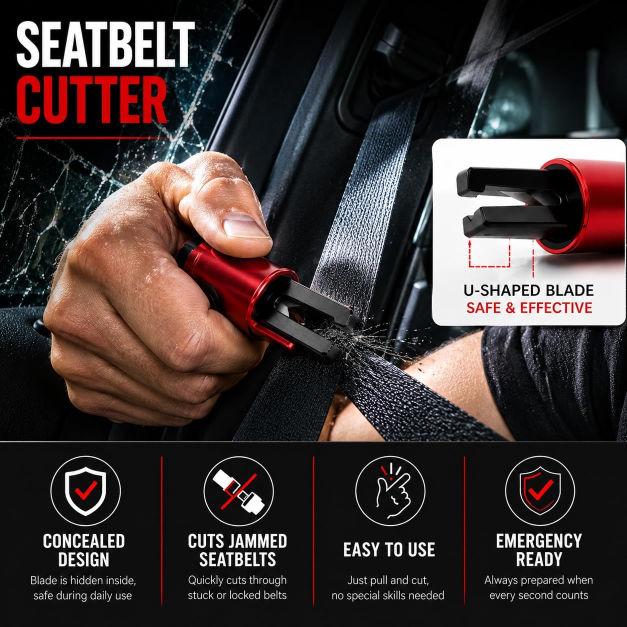 PNRNYC 3 Pack 2026 Upgraded Car Emergency Escape Tool – Window Breaker & Seatbelt Cutter, Spring-Loaded Glass Breaker for Instant Escape from Car Accident, Fire, Flood & Rollover Survival Kit