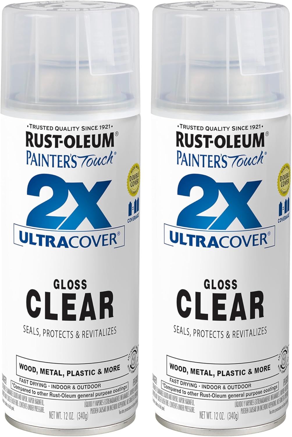 Rust-Oleum 334029 Painter's Touch 2X Ultra Cover Spray Paint, 12 oz, Gloss Clear - Colors A