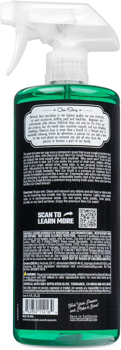 Chemical Guys New Car Smell Air Freshener and Premium Odor Eliminator Refreshes & Neutralizes Odors, Great Car Fresheners for Trucks, SUVs, RVs, and More - 16 Fl Oz (Pack of 2)