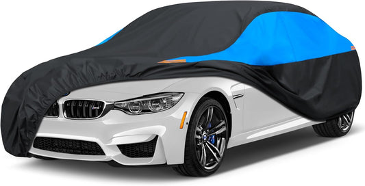 MORNYRAY Waterproof Car Cover All Weather Snowproof UV Protection Windproof Outdoor Full car Cover, Universal Fit for Sedan (Fit Sedan Length 194-206 inch, Blue)