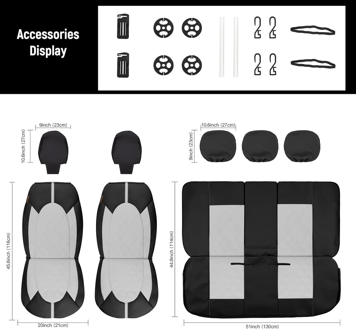 CAROMOP Luxury PU Leather Car Seat Covers Full Set-Waterproof Seat Protectors with Split Bench Seat Covers for Cars-Universal Cars Interior Covers for Sedans, SUVs, Pick-up Trucks(Gray/Gray Line)