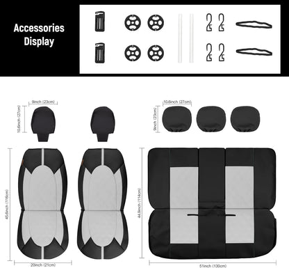 CAROMOP Luxury PU Leather Car Seat Covers Full Set-Waterproof Seat Protectors with Split Bench Seat Covers for Cars-Universal Cars Interior Covers for Sedans, SUVs, Pick-up Trucks(Gray/Gray Line)
