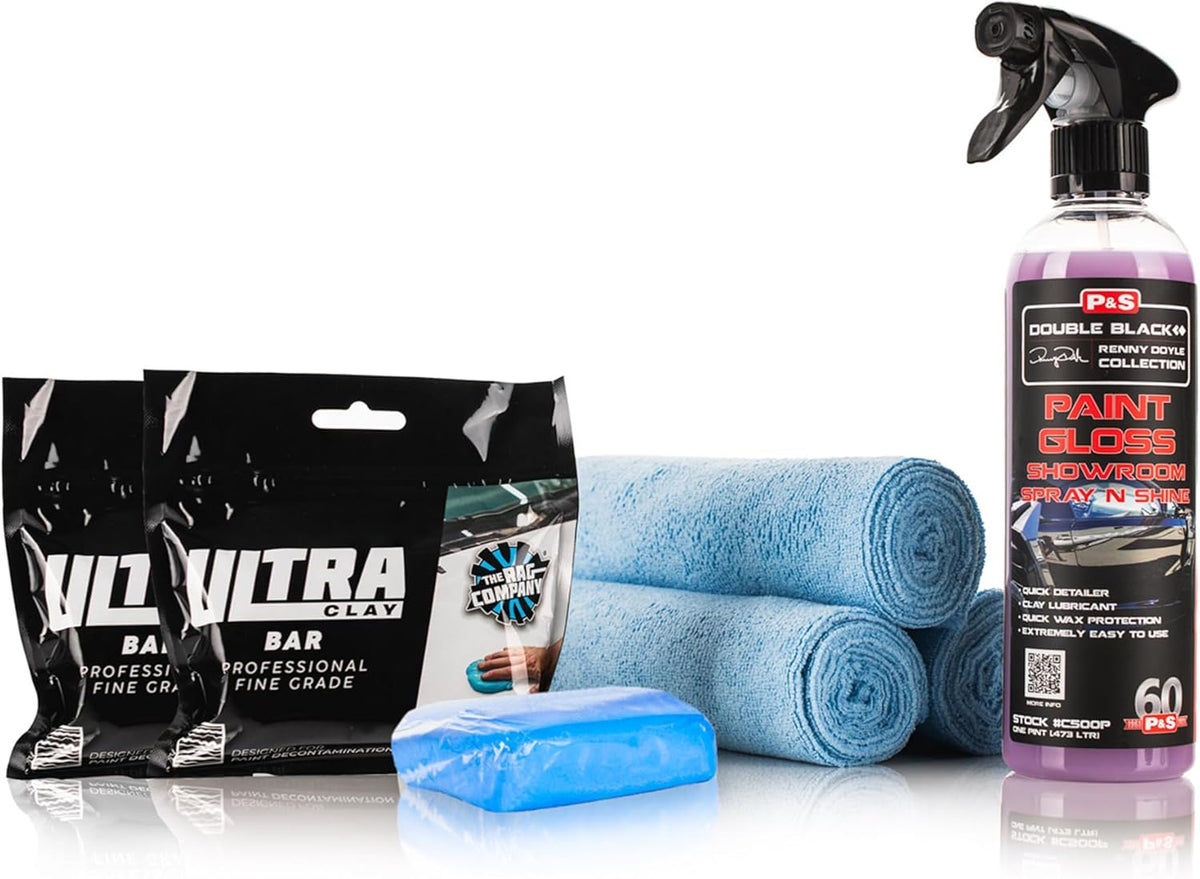 The Rag Company - Clay Bar Kit – Remove Embedded Contaminants & Restore Smooth Paint – Includes Premium Clay Bars, Clay Lubricant & Microfiber Towels - 6 Piece Kit
