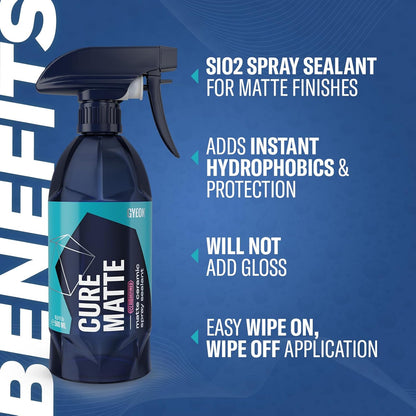 GYEON Cure Matte Redefined Hydrophobic Ceramic Spray Sealant for Matte Paint Vinyl PPF Vehicles with Silica Protection and Water Beading Long‑Lasting Matte Finish