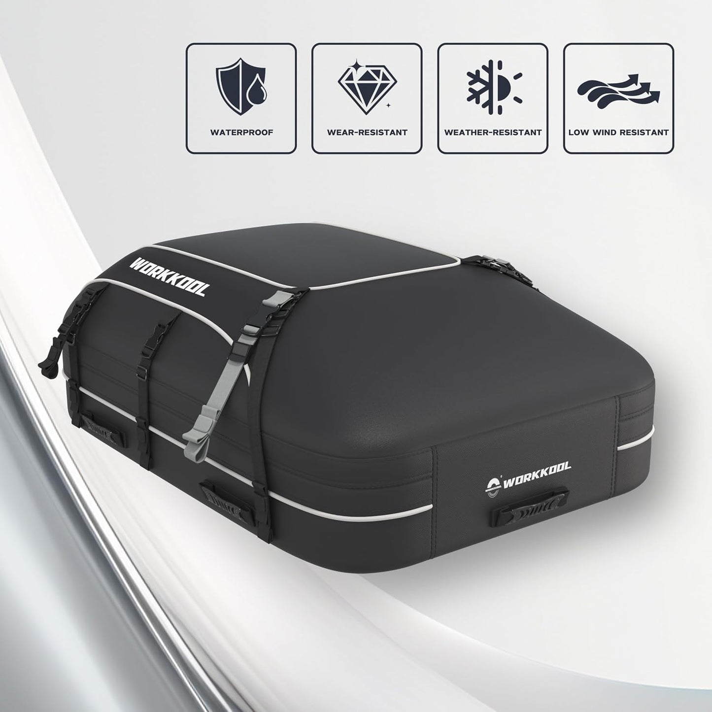 Rooftop Cargo Carrier Vehicle Soft-Shell Carriers, Heavy Duty Car Roof Bag Waterproof Without Rack, Car Topper Luggage Carrier-with 6 Hooks&Mat(19.4 Cuft)