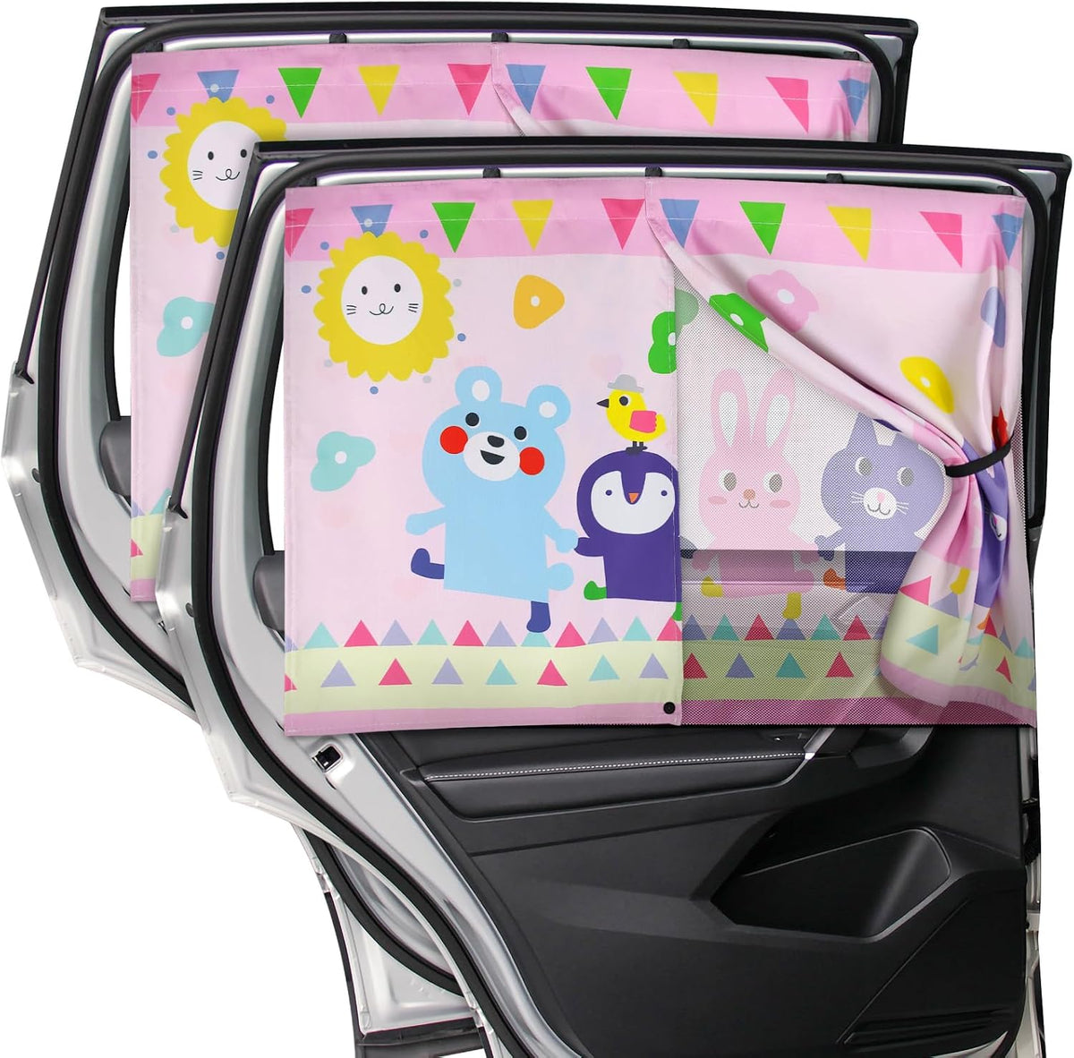 Car Window Shades, 2 PCS Magnetic Double Layer Auto Sun Shade for Side Windows Privacy Full Covers/Half Shade Options Back Car Window Curtains for Baby Protection