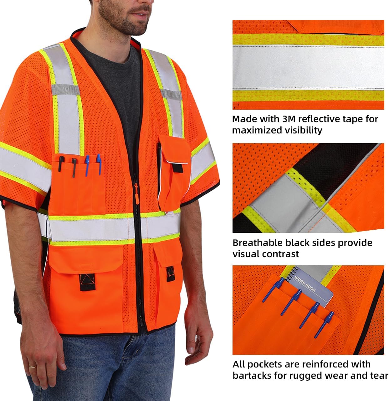 Dib Safety Reflective Mesh Vest ANSI Class 3, High Visibility with Pockets and Zipper, Made with 3M Reflective Tape, Yellow XL