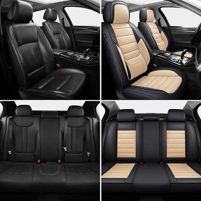 MINGBRON Car Seat Cover Full Set, Leather Car Seat Cover, Waterproof Seat Covers, Car Seat Cushion, Nappa Leather Seat Covers Car Seat Protector Universal Fit Most Cars Black