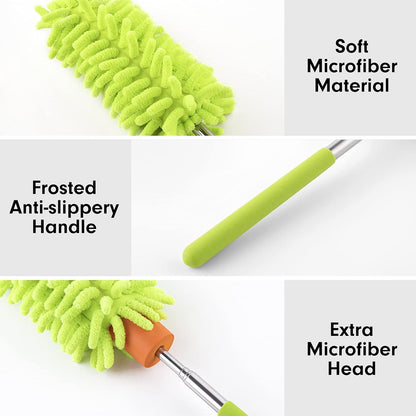 Microfiber Duster for Cleaning, Tukuos Hand Washable Dusters with 2pcs Replaceable Microfiber Head, Extendable Pole, Detachable Cleaning Supplies for Office, Car, Window, Furniture, Ceiling Fan