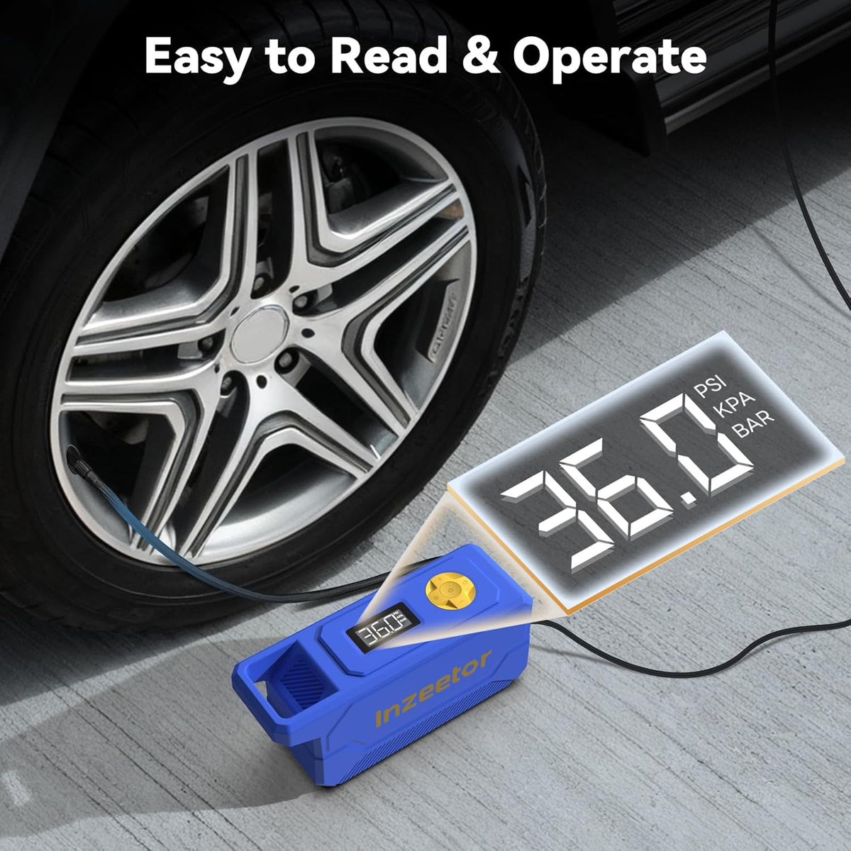 150 PSI Tire Inflator Portable Air Compressor, 12V DC Auto Shutoff Air Pump with Digital Pressure Gauge and Emergency LED Light for Car Tires, Bicycle & Balloons, Black