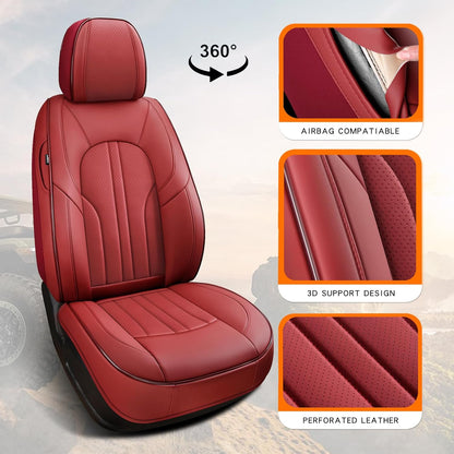 MINGBRON Car Seat Cover Full Set, Leather Car Seat Cover, Waterproof Seat Covers, Car Seat Cushion, Nappa Leather Seat Covers Car Seat Protector Universal Fit Most Cars Black