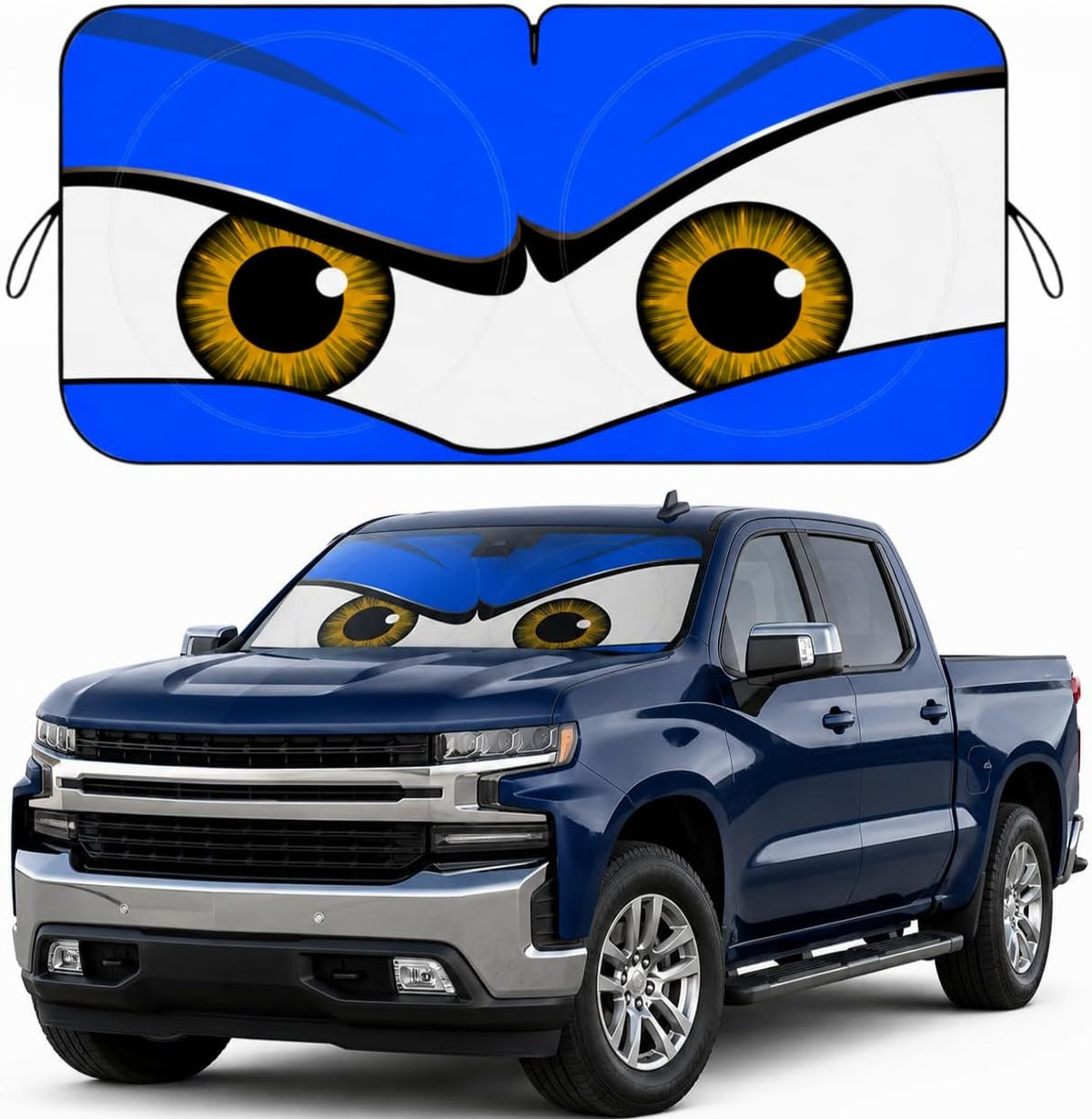 Car Windshield Sun Shade, Funny Cartoon Eyes Sun Visor for Car Windshield Universal Fits Sedan Compact Car Hatchback SUV, UV Heat Protection - 59 x 27.5