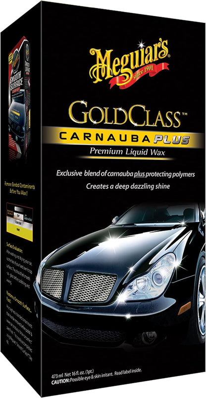 Meguiar's Gold Class Carnauba Plus Premium Liquid Wax Kit, Car Detailing Kit with a Pure Carnauba Wax Blend and a Foam Applicator Pad for Keeping Glossy Paint Protected Like a Pro, 16 Oz Bottle