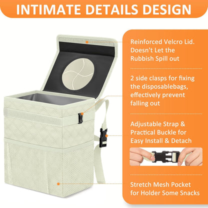 Vankor Car Trash Can Bin with Lid Hanging for Back Seat, Car Accessories for Women Men Leak Proof Automotive Garbage Cans Leakproof Vehicle Trash Can for Truck SUV Black