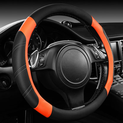 CAR PASS Air Mesh Leather Car Seat Covers Full Set, Waterproof Car Floor Mats, Sporty Steering Wheel Cover 14.5-15in, Universal Fits for 95% Cars Truck SUV (Black and Blue)