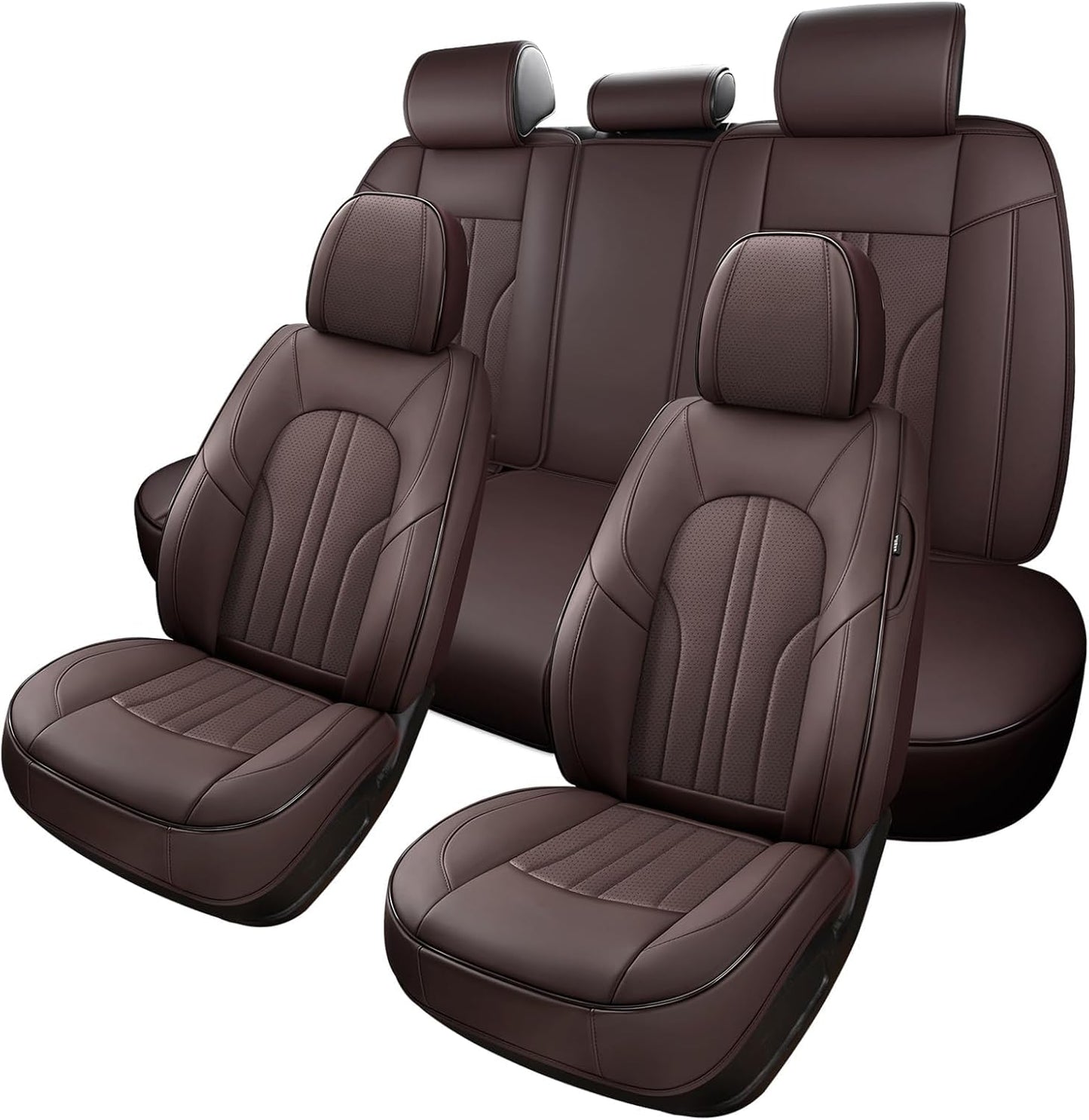 MINGBRON Car Seat Cover Full Set, Leather Car Seat Cover, Waterproof Seat Covers, Car Seat Cushion, Nappa Leather Seat Covers Car Seat Protector Universal Fit Most Cars Black