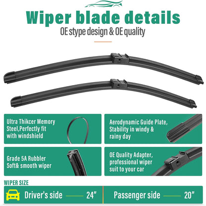 26" 16" 12" Windshield Wiper Blades Replacement for Toyota RAV4 2019 2020 2021 2022 2023 2024 2025 RAV 4 / Mazda 5 2006-2015 Premium All Weather Front Rear Wipers Set - OEM Quality (Pack of 3) - Colors A