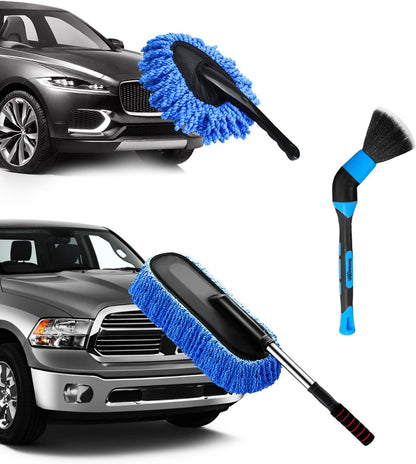 YeewayVeh Car Duster Exterior Scratch Free Microfiber Car Cleaning Brush, Extendable Handle Pollen and Dust Brush for Truck, SUV, Vehicles and Home Cleaning, Gray and Red