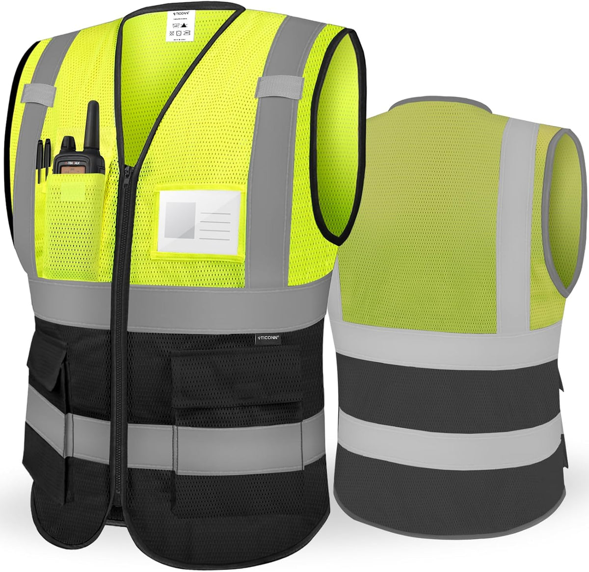 TICONN Reflective Safety Vest High Visibility Class II Mesh Vest for Women & Men Meets ANSI Standards