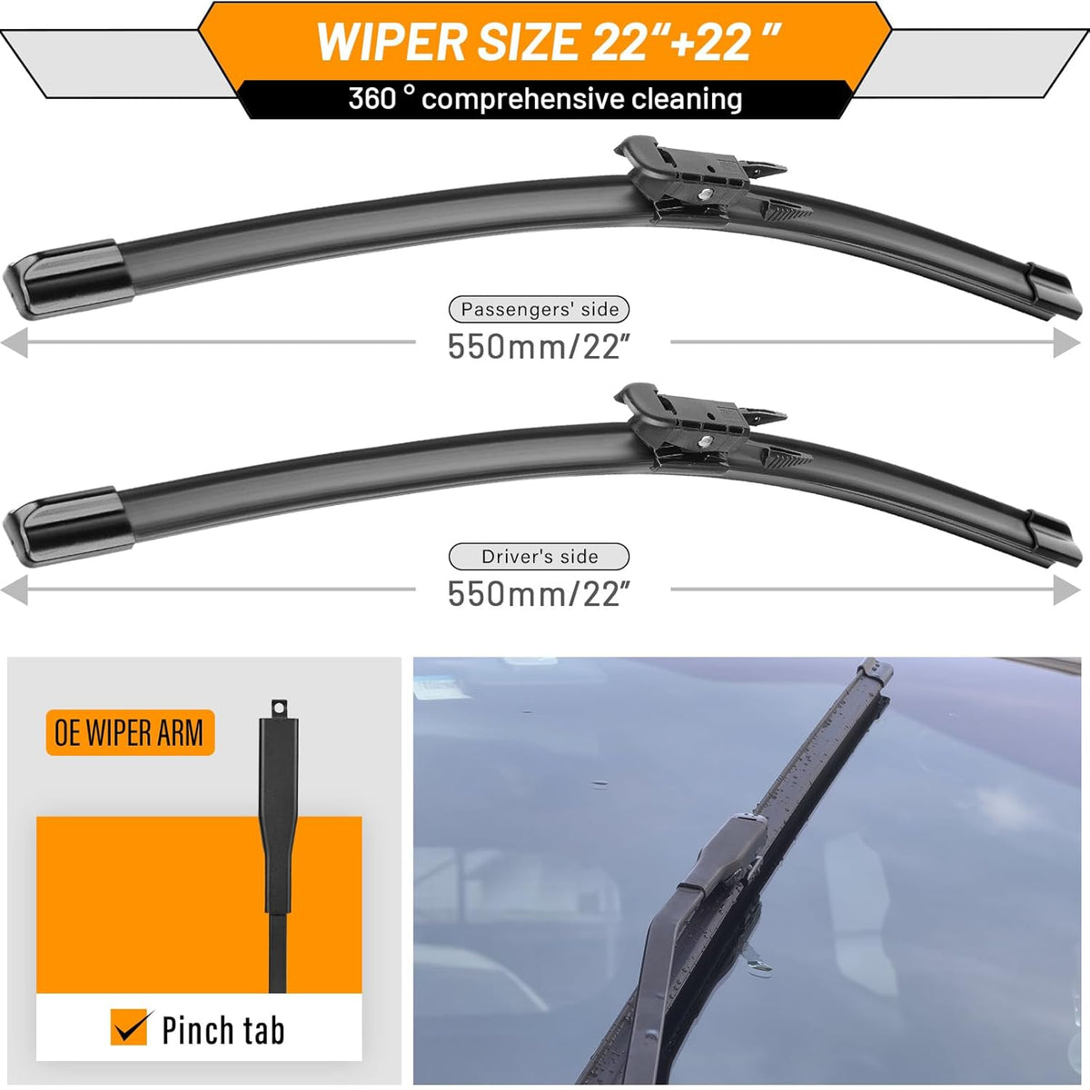OEM Windshield Wipers Replacement for VW Volkswagen Jetta CC Passat Wiper Blades 2011 2012 2013 2014 2015 2016 2017 2018 2019-2023 -Original Factory Quality 24 and 19 inch (Set of 2) Top Lock 16mm