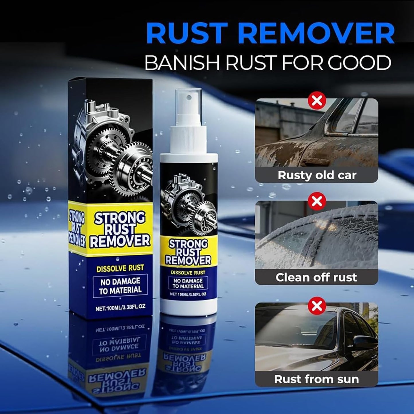 2Pcs Rust Remover Spray for Metal,2026 Upgrade Heavy Duty Metal,Multipurpose Rust Stain Remover Spray for Vehicles, Tools, Cars, Chains, Iron Out Rust Stain Remover