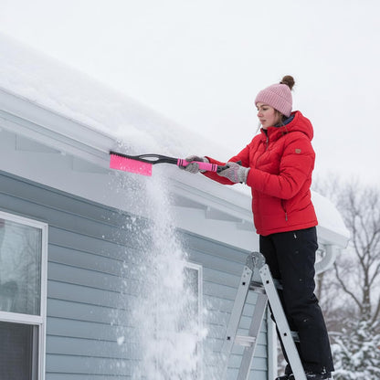 Lasnten 24'' Snow Brush and Ice Scraper for Car Windshield, 2 in 1 Detachable Snow Scraper with Soft Grip Handle and Additional Handhold, Multi-Functional Removal Tool for Car, Truck, SUV(Pink)