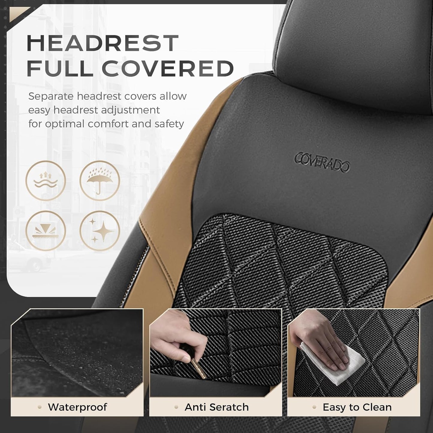 Coverado Car Seat Covers, Seat Covers Full Set, 5 Seats Automotive Seat Cover, Mesh Breathable Seat Protectors, Universal Fit for Most Cars