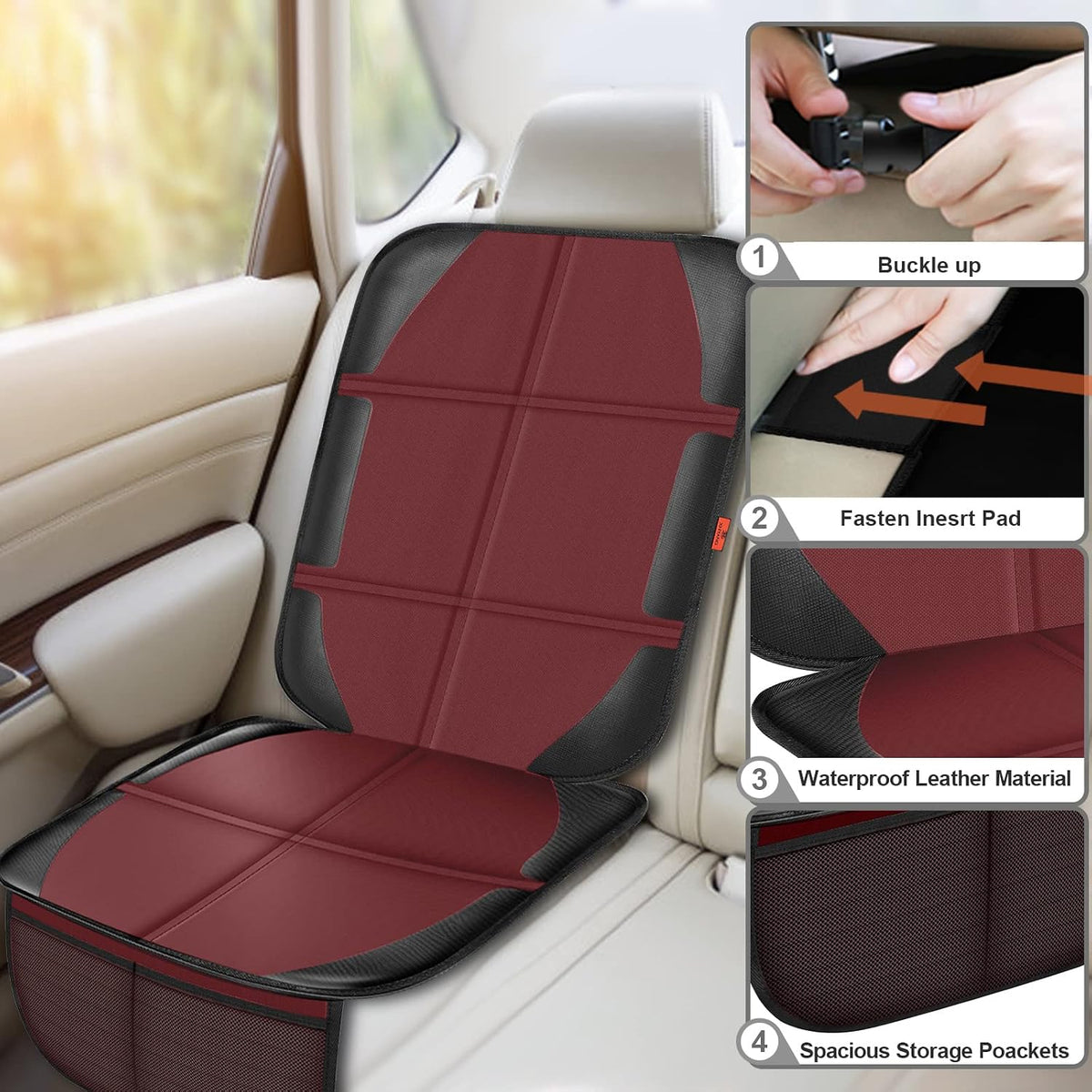 XHYANG Car Seat Protector,Auto Car Seat Protectors Baby Carseat Waterproof & Durable 600D Fabric for Child Baby Car Seat Mat Vehicle Pet Cover 2 Storage Pockets (2 Pack)