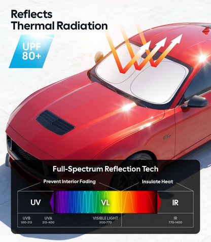 Wigoo Tesla New Model Y Accessories Windshield Sunshade [OEM Design, 100% Sun Blockage] Foldable Heat Insulation Sunshade with Storage Bag, for Model Y 2020~2026 (Juniper), Silver Coating - Colors B