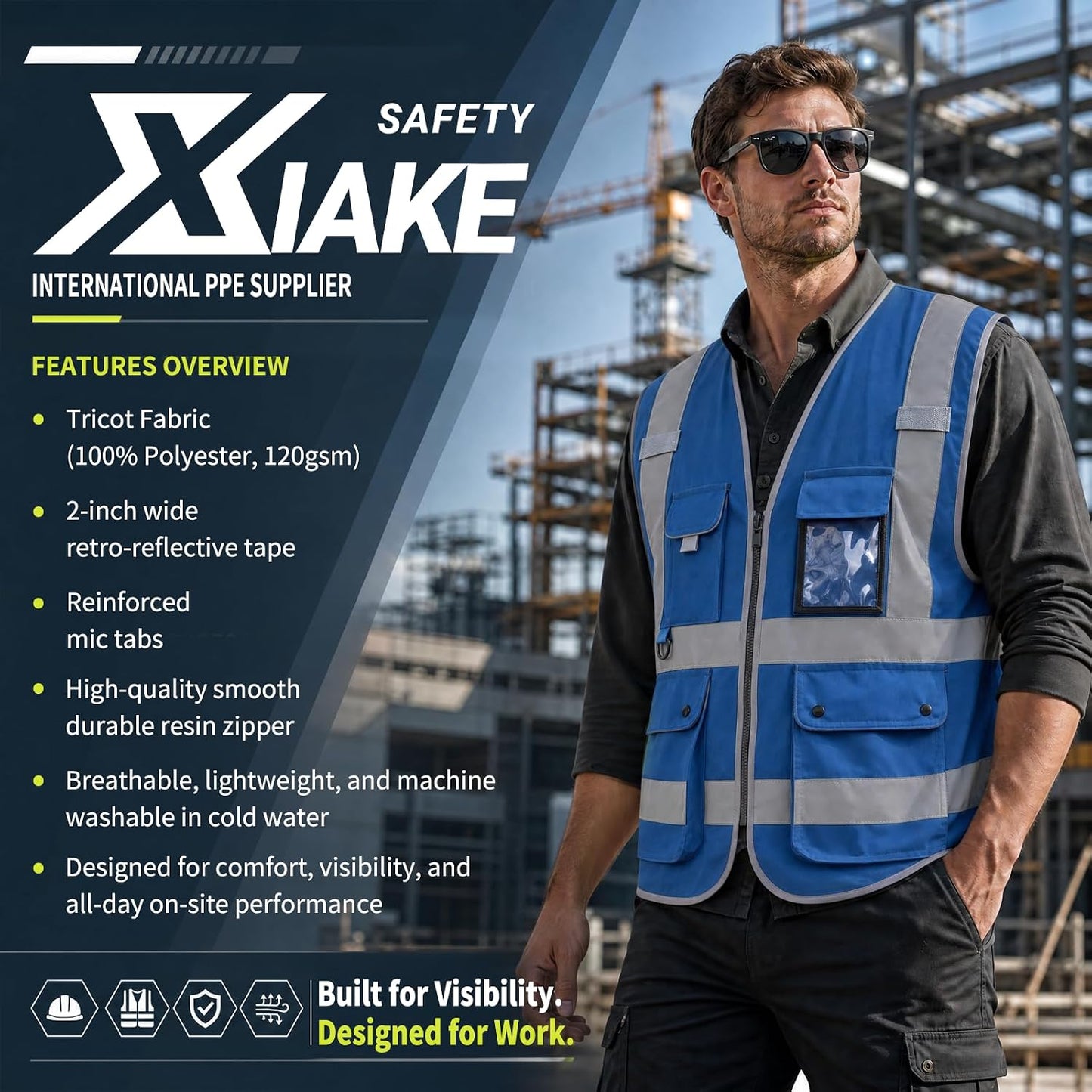 XIAKE Reflective Safety Vest for Men & Women High Visibility Class 2 Vest with Pockets Meets ANSI Standards