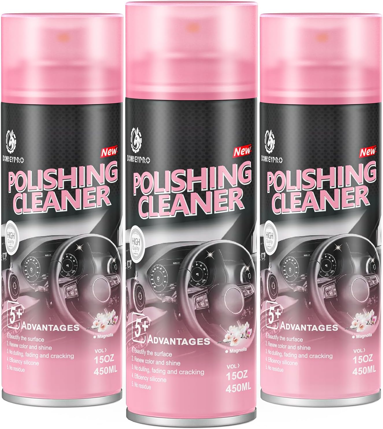 DONKEYPRO Car Interior Cleaner, Polishing Cleaner Detailer Spray for Vehicle Detailing, 450ml Aerosol 15 fl oz with Iron Can (2-Pack)