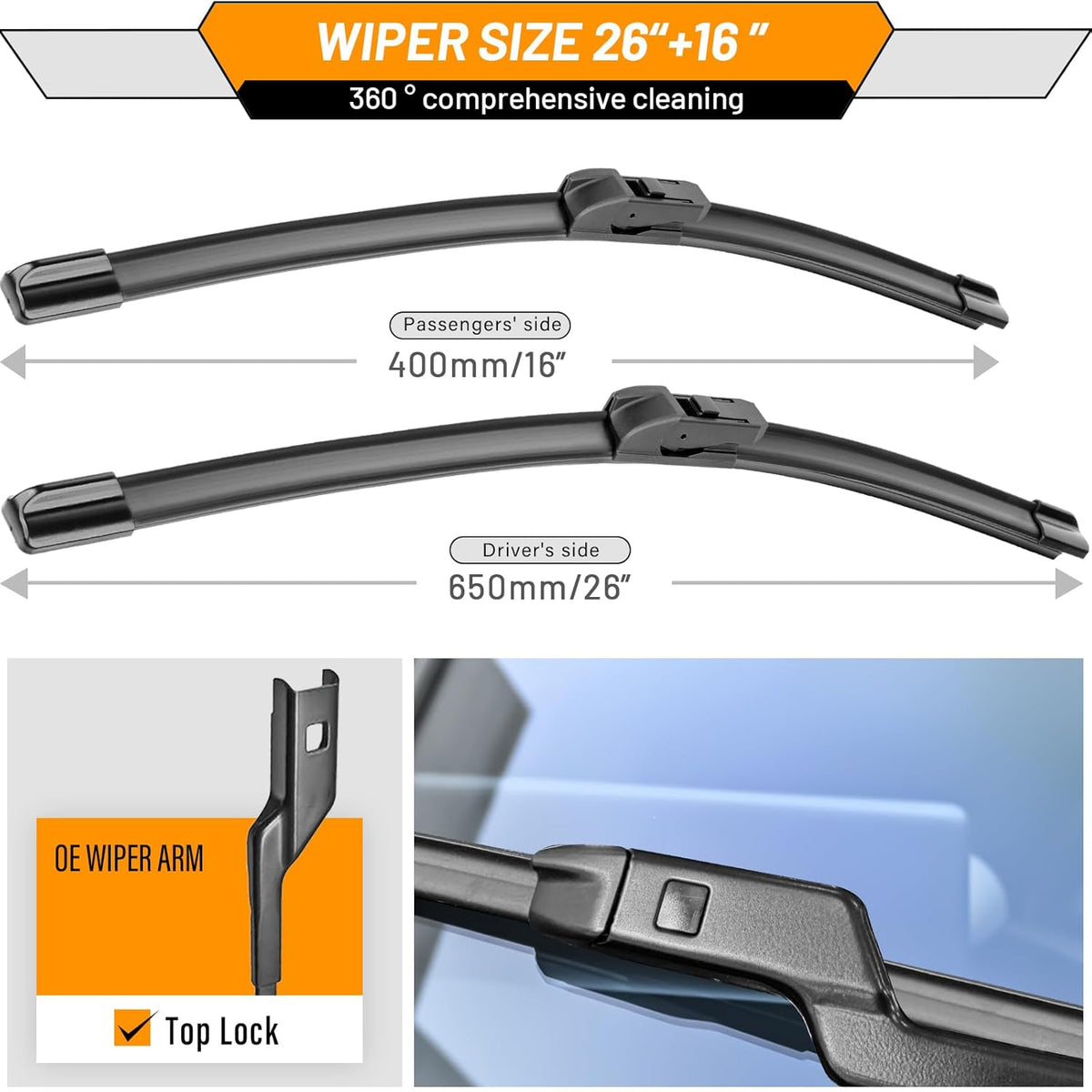 AUTOBOO 26"+19" Windshield Wipers Replacement for Tesla Model 3 2017 2018 2019 2020 2021 2022 2023 2024 2025 Model Y 2020 2021 2022 2023-2025 -Original Factory Quality (Pack of 2) - Colors B