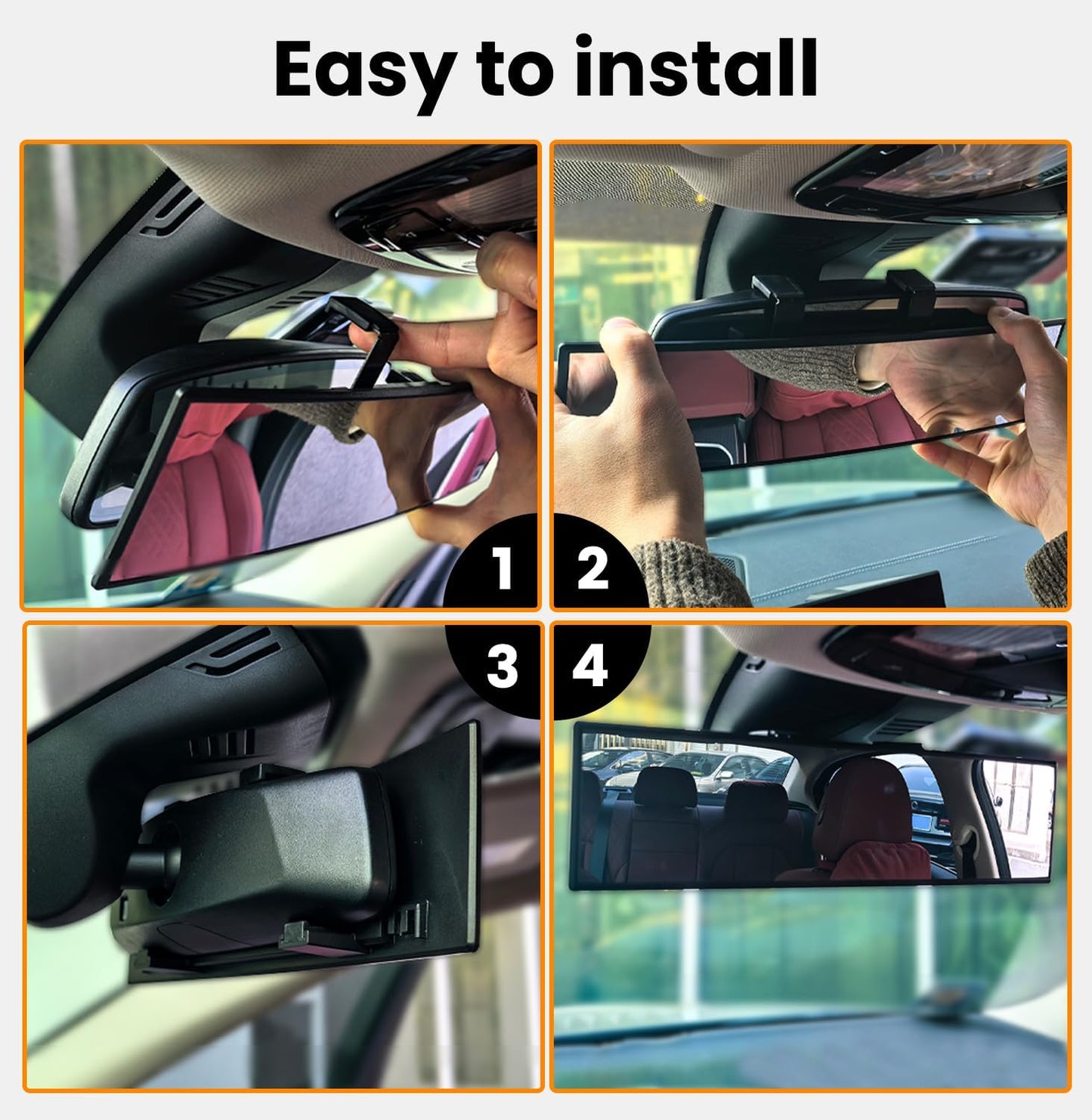 Rear View Mirror, Chrome Anti-glare Panoramic Rear Mirrors Universal 10 Inch Convex Car Interior Clip on Extra Big Wide Angle Rearview Mirror Extender to Reduce Blind Spot for Car SUV
