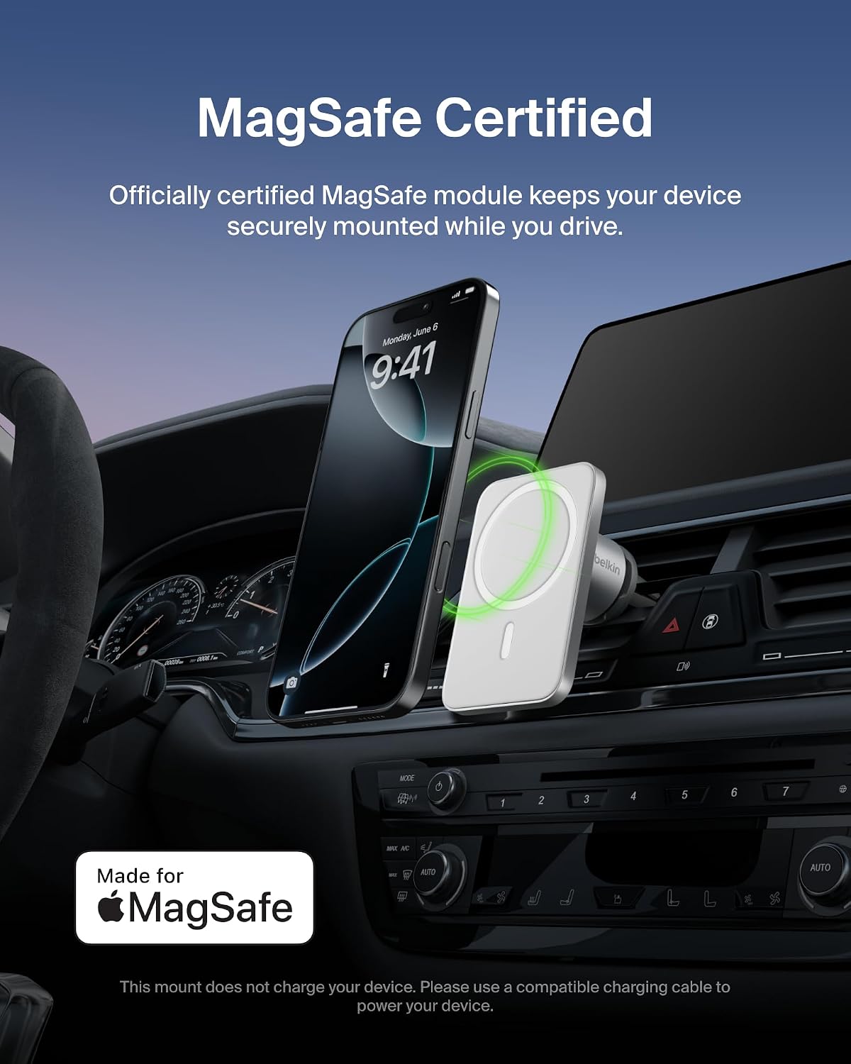 Belkin MagSafe Vent Mount Pro - MagSafe Phone Mount for Car, Magnetic Phone Holder Compatible with iPhone 17, 16, 15, Series, 14 Series, Pixel 10, and More - Gray