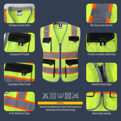 JKSafety Safety Vest for Men Women Hi Vis with Pockets and Cushioned Collar Construction Vest Meet ANSI Standard (BX360)