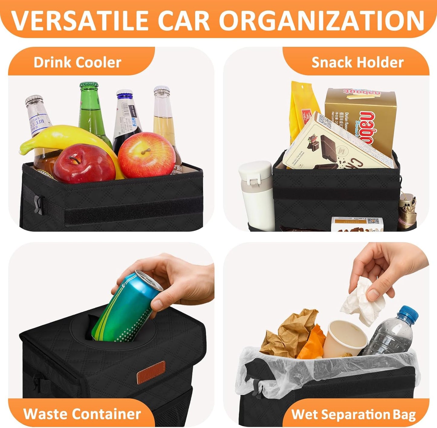 Vankor Car Trash Can Bin with Lid Hanging for Back Seat, Car Accessories for Women Men Leak Proof Automotive Garbage Cans Leakproof Vehicle Trash Can for Truck SUV Black