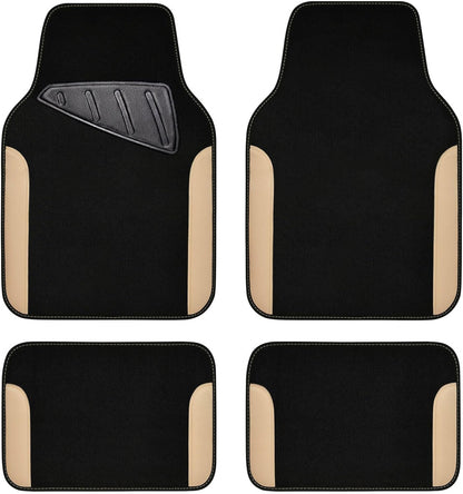 CAR PASS Rainbow Waterproof Universal Fit Faux Leather Car Carpet- Anti-Slip Nibbed Backing Floor Mats for SUV, Vans,Sedans,Trucks, Automotive Set of 4 for Women (Black with Red)
