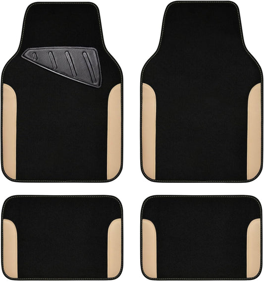 CAR PASS Rainbow Waterproof Universal Fit Faux Leather Car Carpet- Anti-Slip Nibbed Backing Floor Mats for SUV, Vans,Sedans,Trucks, Automotive Set of 4 for Women (Black with Red)