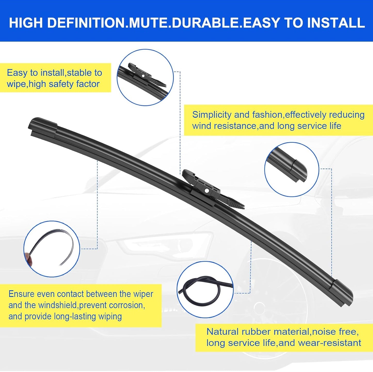 ANIKLUIM® 28"+28" Wiper Blades with 16" Rear Wiper Blade Set Replacement for 1996-2007 Caravan Town & Country Windshield Wipers Original Factory Quality (Pack of 3) - Colors A