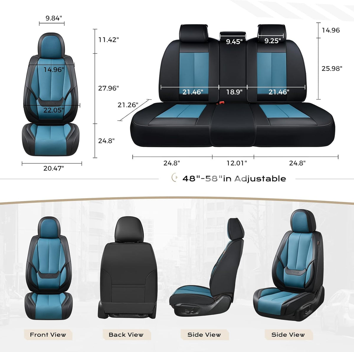Coverado Seat Covers Full Set, Black Seat Covers for Cars 5 Seats, Car Seat Protector, Waterproof Nappa Leather Car Seat Cushion, Front and Rear Car Seat Cover Fit for Most Sedans SUV Pick-up Truck - Colors A