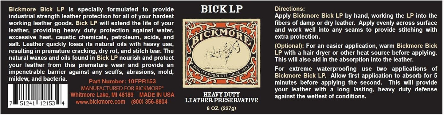 Leather Conditioner, Scratch Repair | Bickmore Bick LP 4oz - Heavy Duty LP Leather Preservative | Leather Protector, Softener and Restorer Balm for Dry, Cracked, and Scratched Leather | Made in USA