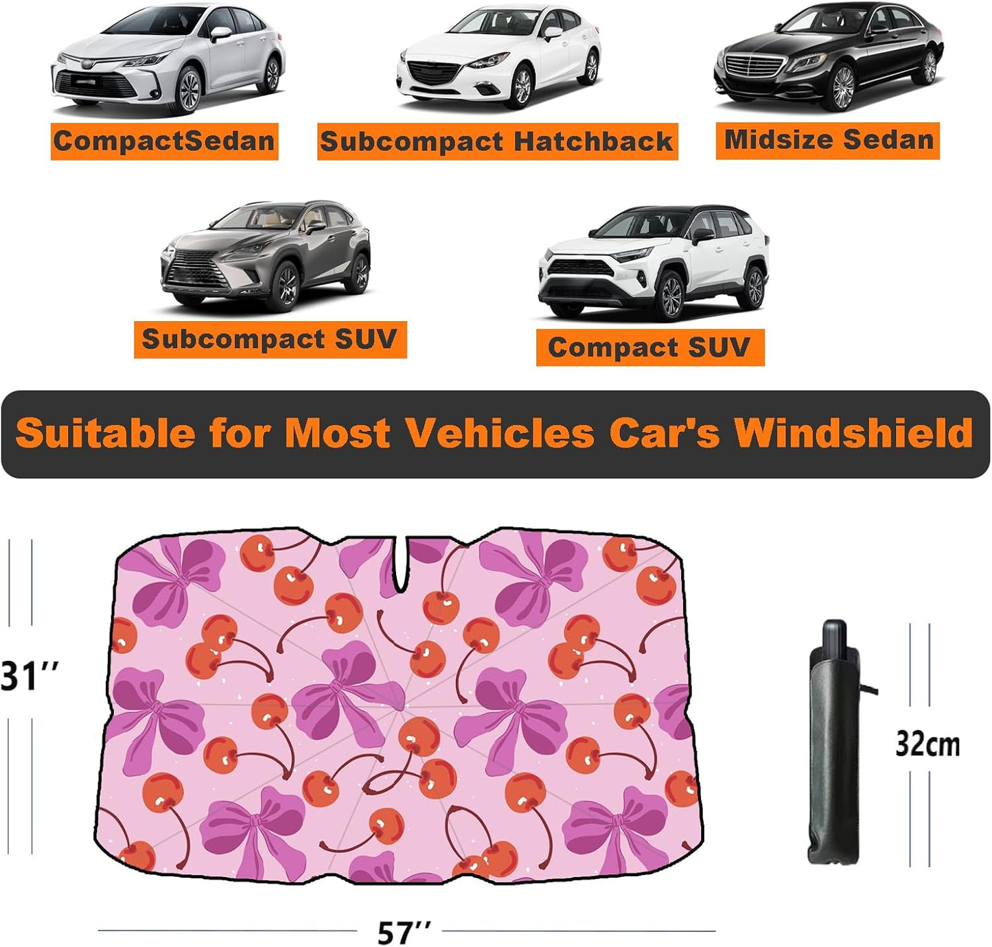 Windshield Sun Shade 2025 Car Accessories 100% Blackout Car Front Windsow Shades Umbrella Automotive Sun Visor Block Heat Insulation Protection (Black Eyes)