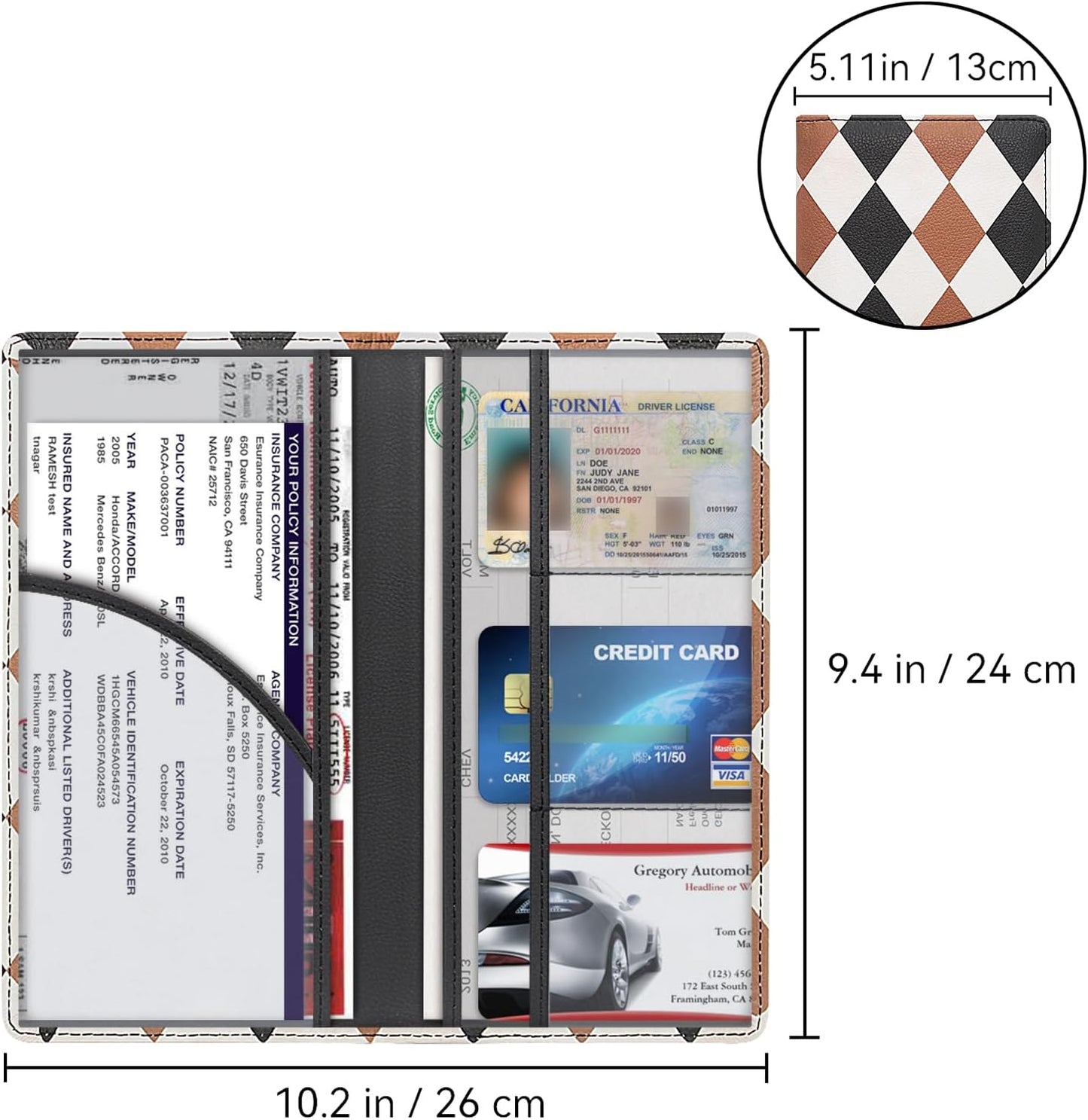 Car Registration and Insurance Holder, Premium Pu Leather Vehicle Glove Box Organizer - for Driver License, Cards & Essential Documents (L-Orange)