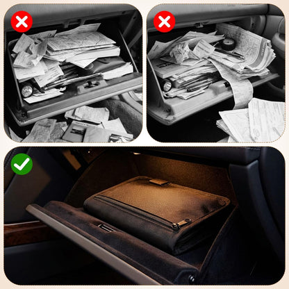 GLEAVI Car Glove Box Organizer, 9.4x6.9 Inch Heat-Resistant Oxford Vehicle Registration and Insurance Document Holder, Universal Auto Owners Manual Case with Full-Surround Zipper for Truck
